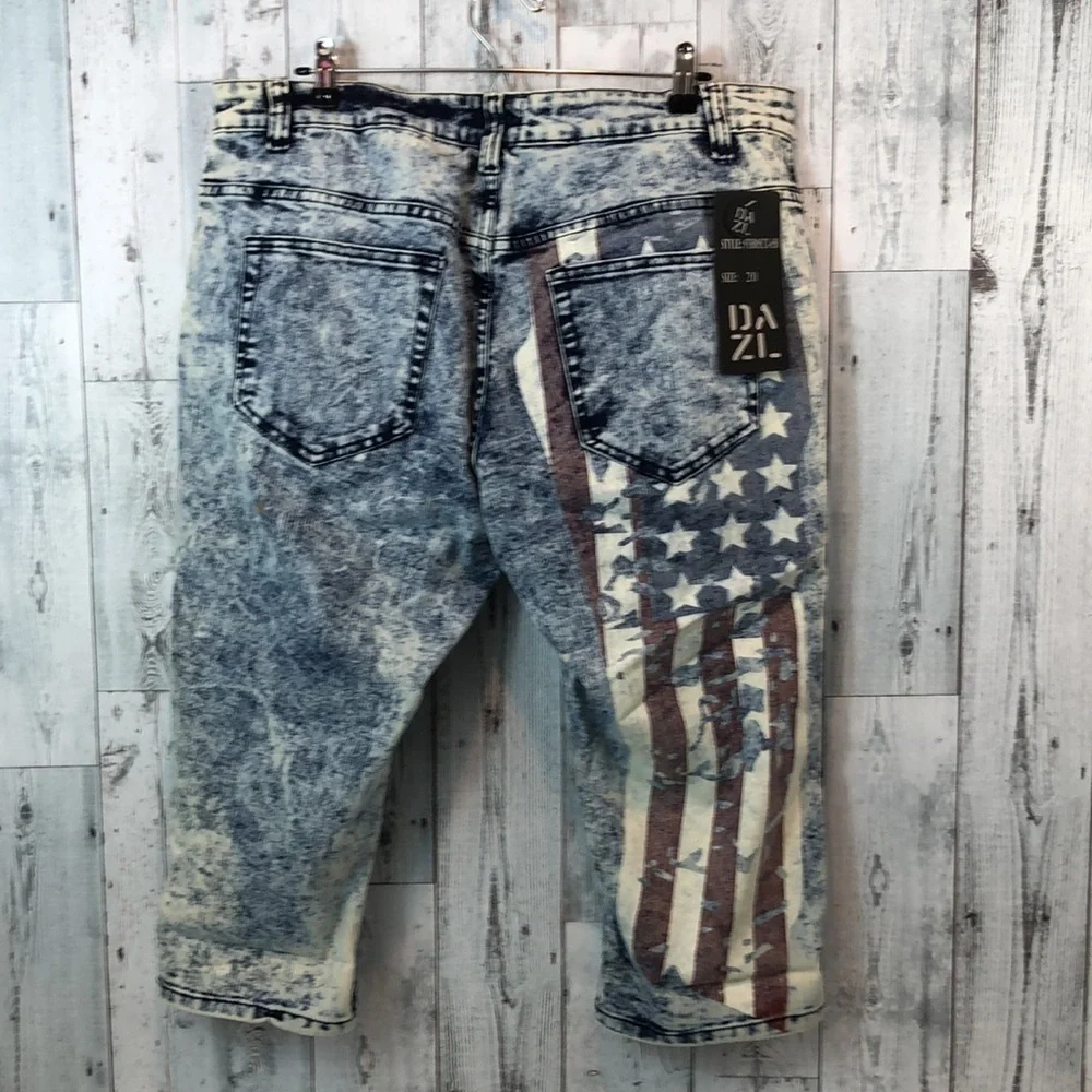 DAZL American Flag Acid Wash Long Line Bermuda Shorts NWT 20